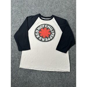 Mens Red Hot Chili Peppers 2000 Raglan Logo Band T-Shirt Black White, Size M